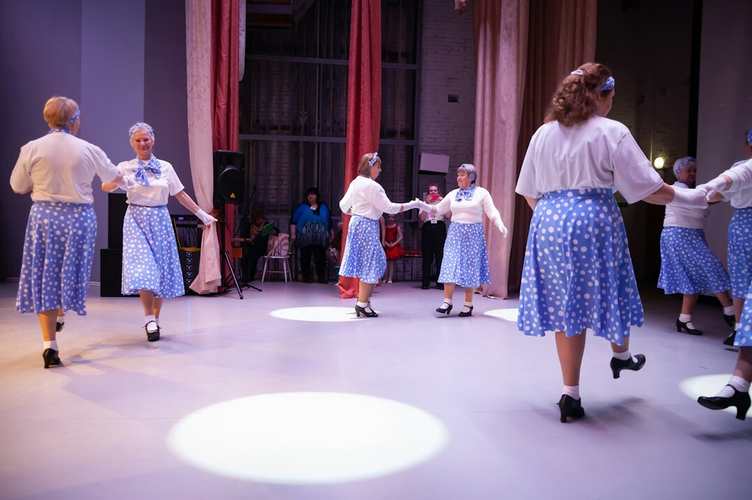 group of seniors dancing