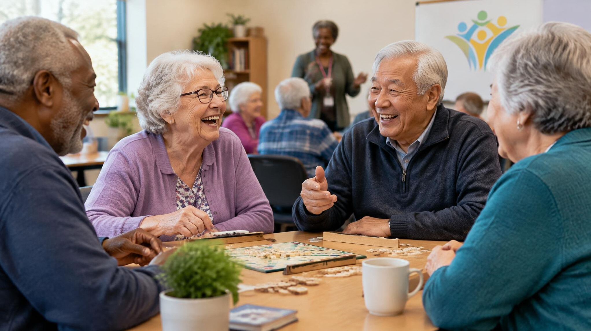 group of seniors laughing together